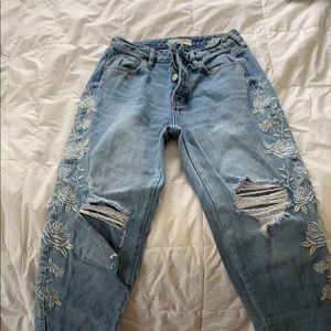 pac sun distressed embroidered mom jeans
